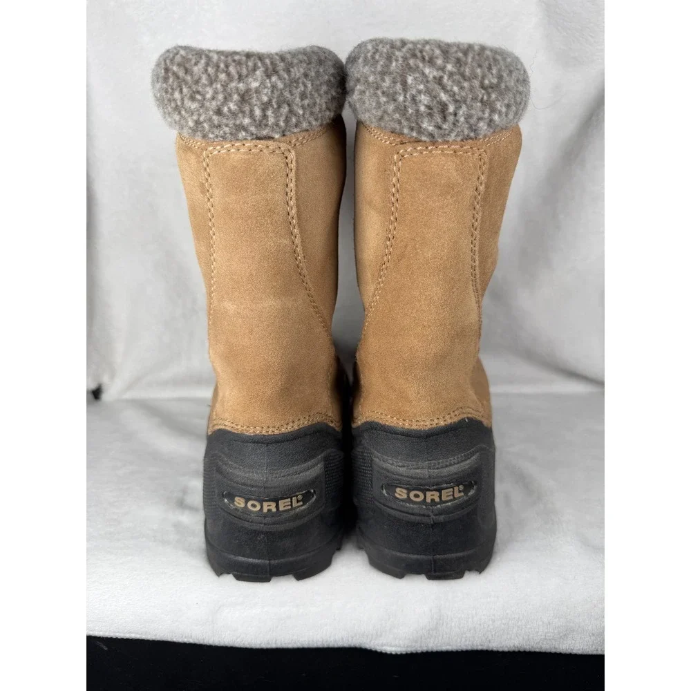 Sorel Ellesmere Snow Boots Women 8 Tan Fair Zipper Suede Faux Fur Duck Boots